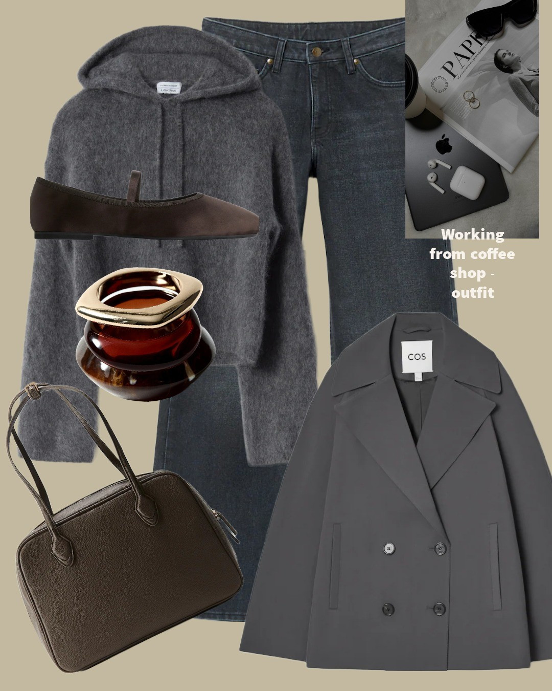 Casual Coffee Shop WorkdayEmbrace a cozy yet polished look for working remotely. This outfit layers a plush gray hoodie with dark jeans and a structured gray coat, blending comfort and style. Paired with simple flats, a classic tote, and chic accessories, it's a perfect balance of warmth and sophistication for your coffee shop workspace.

#LTKworkwear #LTKeurope #LTKstyletip