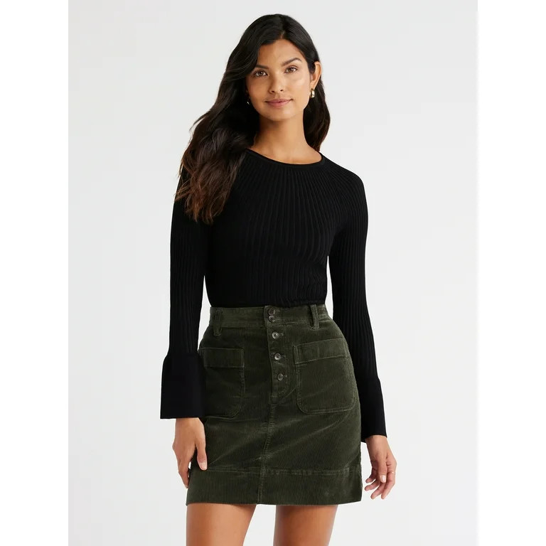 Free Assembly Women's Radiating Ribbed Sweater with Long Sleeves, Midweight, Sizes XS-XXXL | Walmart (US)