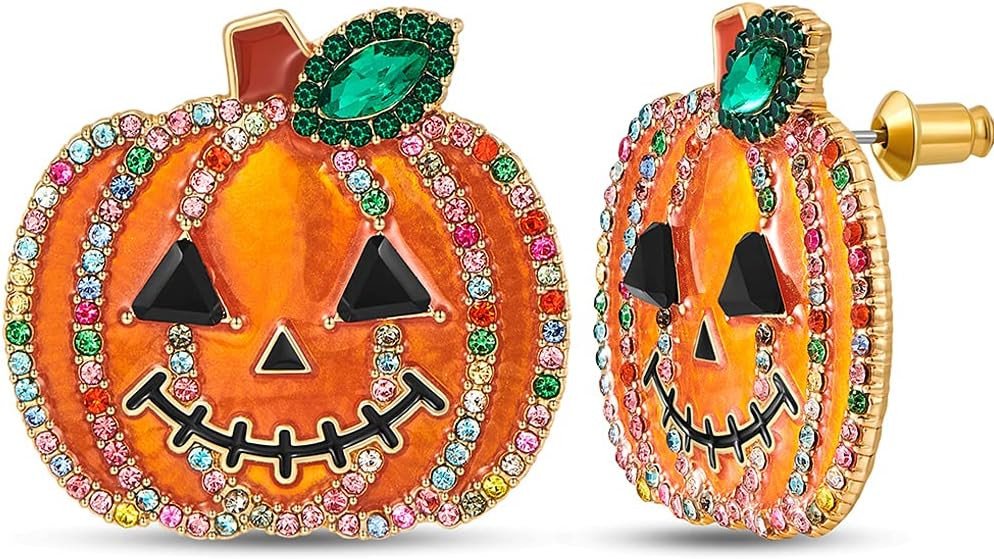 WOWORAMA Halloween Earrings Cute Pumpkin Earrings for Women Fun Crystal Pumpkin Stud Earrings Fun... | Amazon (US)