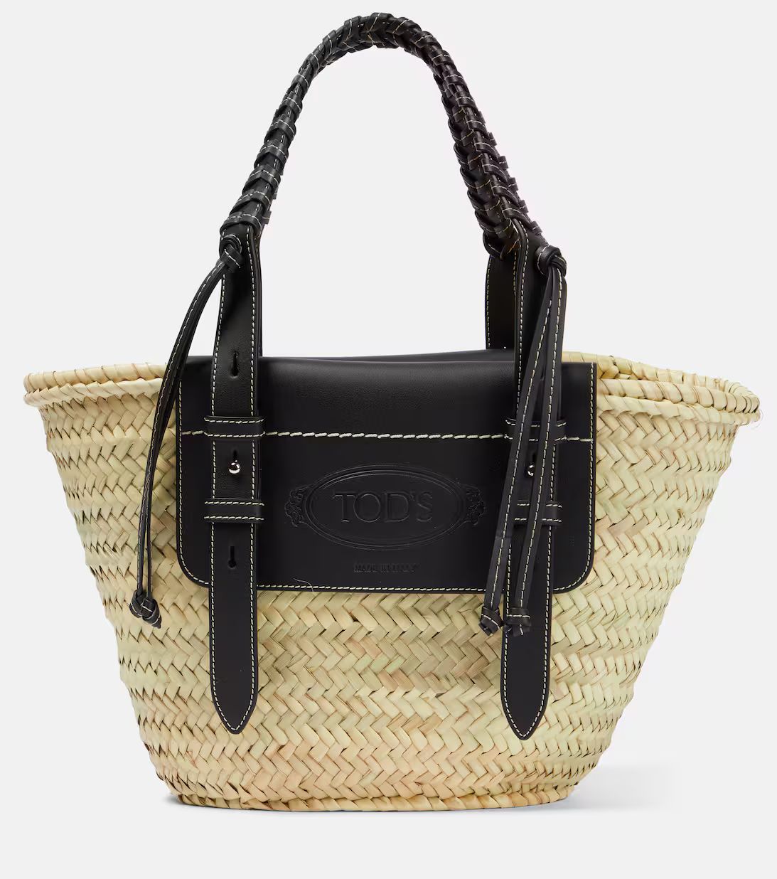 Leather-trimmed raffia basket bag | Mytheresa (US/CA)