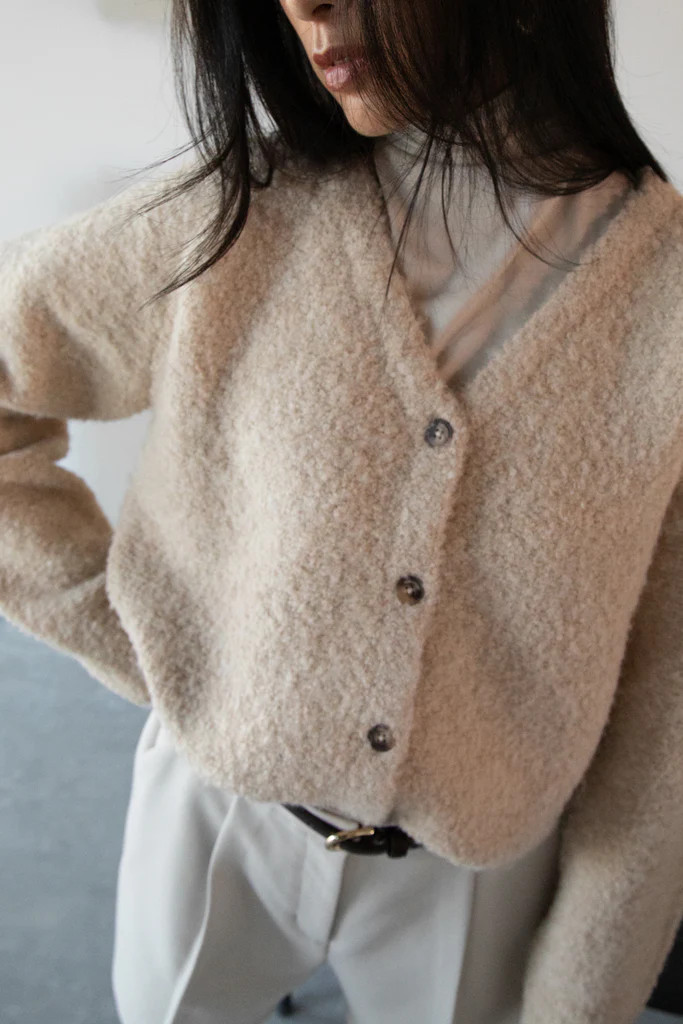 BOUCLE KNIT BUTTON FRONT CARDIGAN | OAK + FORT