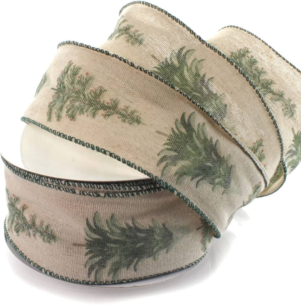 Ribbon Traditions Watercolor Winter Snowy Trees Burlap Wired Ribbon 2 1/2" by 10 Yards | Amazon (US)