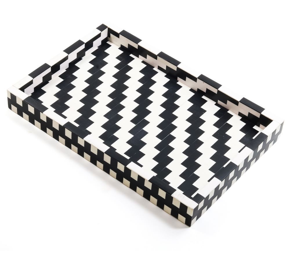 Coretta White/Black Patterned Tray | Pottery Barn (US)