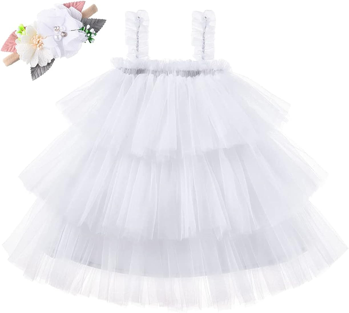Tutu Dreams Flower Girl Tutu Dress 3 Layer Tulle Ruffles Baby Toddler Girls Princess Dresses with... | Amazon (US)