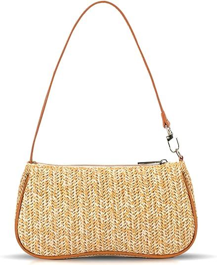 Straw Bag, Beach Bag, Hand-Woven Soft Handbag Underarm Bag, Bohemian Summer Bag Suitable for Vaca... | Amazon (US)