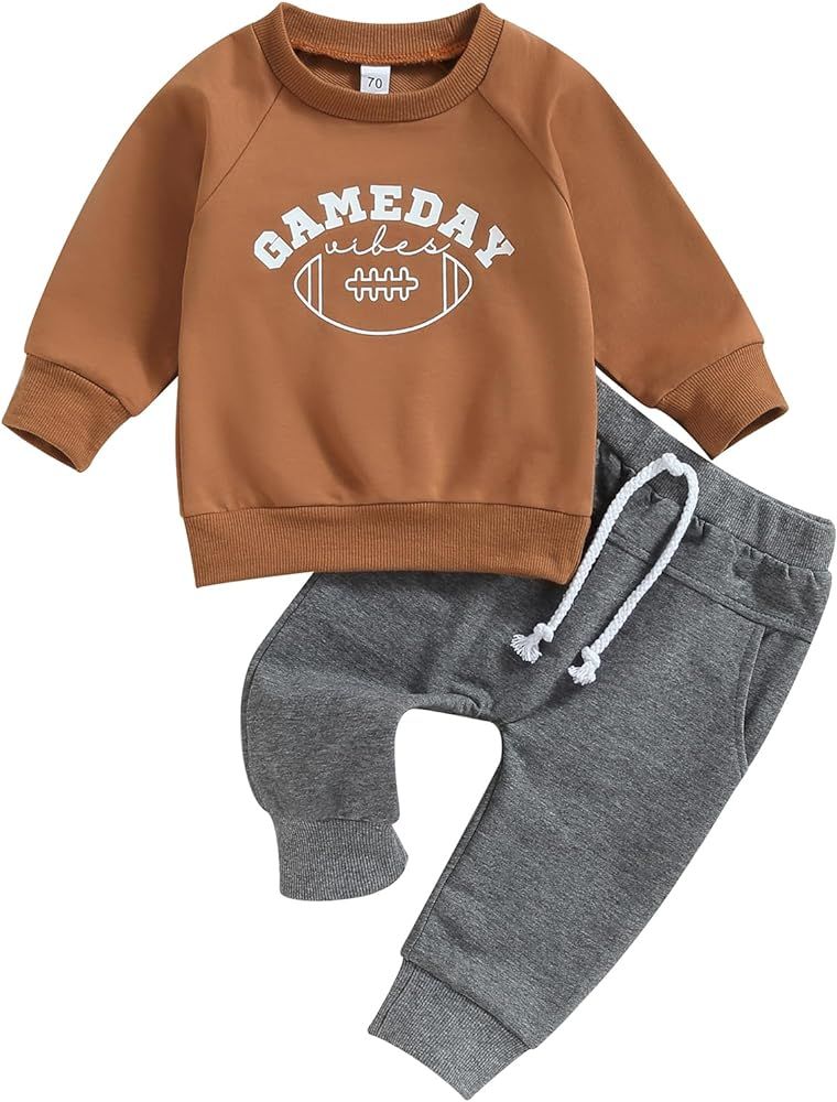 Toddler Baby Boy Fall Outfit Rugby Football Game Day Print Sweatshirt Tops Elastic Pants Set Cute... | Amazon (US)