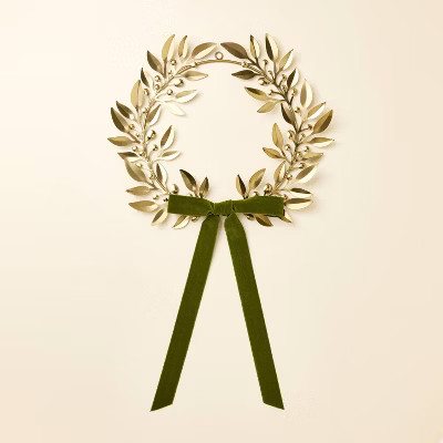 18" Decorative Brass Leaf Christmas Wreath Antique Finish - Hearth & Hand™ with Magnolia | Target
