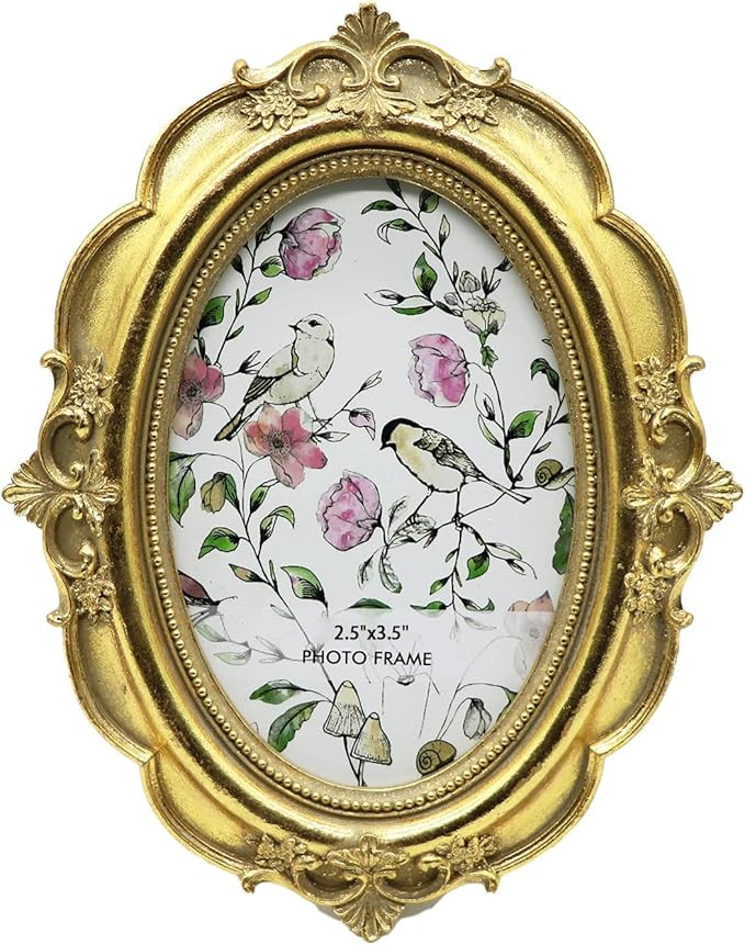 BLYBH Vintage Oval Picture Frame 2.5x3.5 Retro Photo Frames, Tabletop & Wall Hanging Ornate Antiq... | Amazon (US)