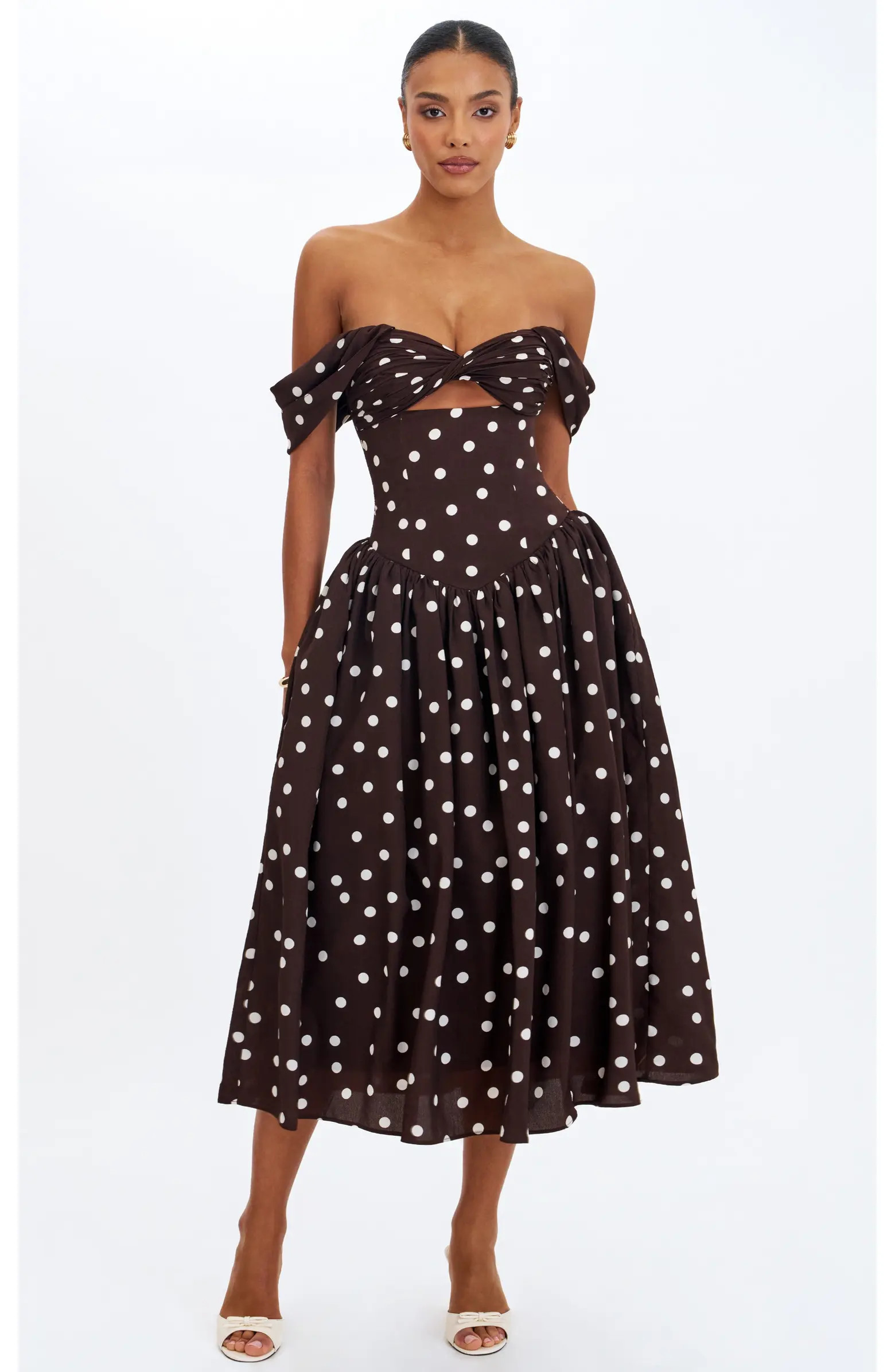Miss Circle Xandie Polka Dot Off-Shoulder Midi Dress | Nordstrom | Nordstrom