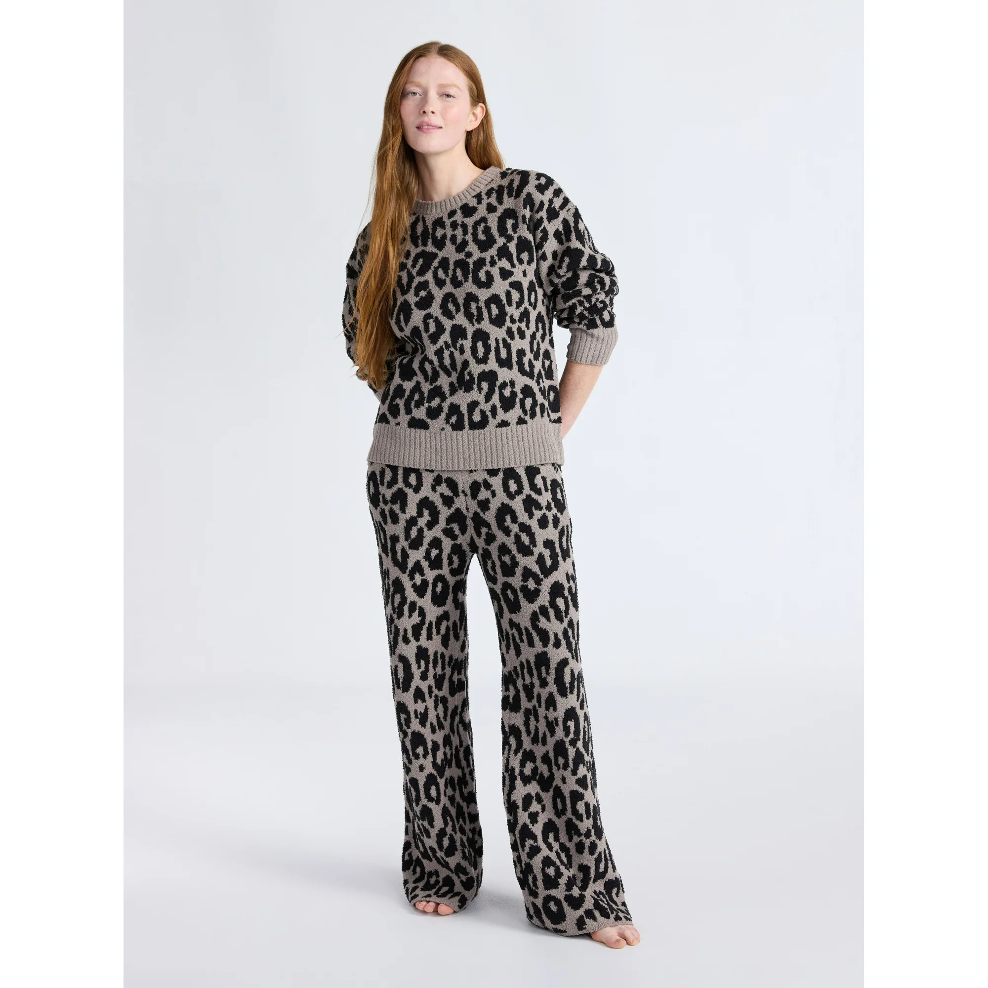 Joyspun Women's Cozy Ribbed Crewneck Top and Wide-Leg Pants Set, 2-Piece, Sizes XS-3X | Walmart (US)