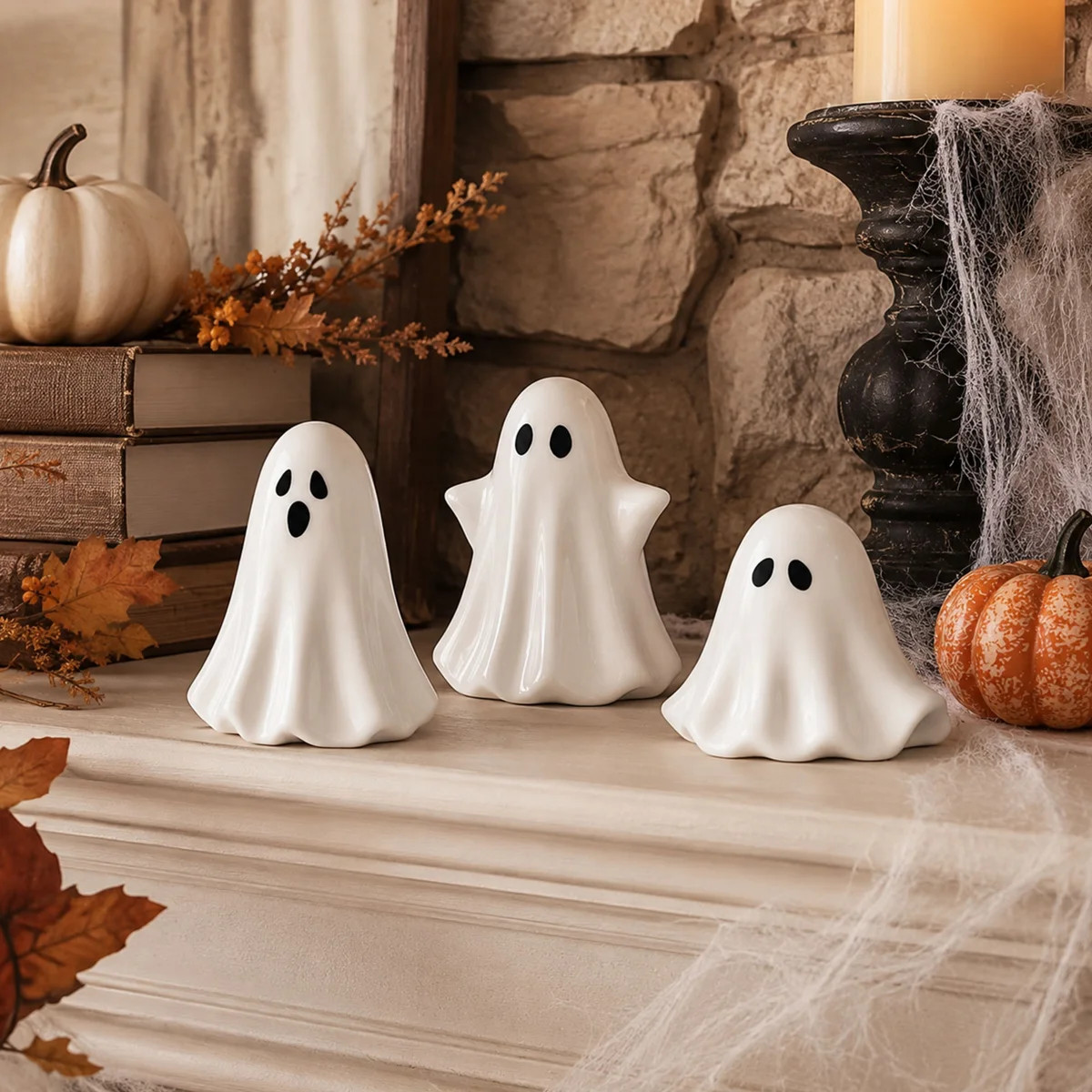 3 Piece Ceramic Halloween Ghost Figurine Set for Farmhouse Decor | Wayfair North America