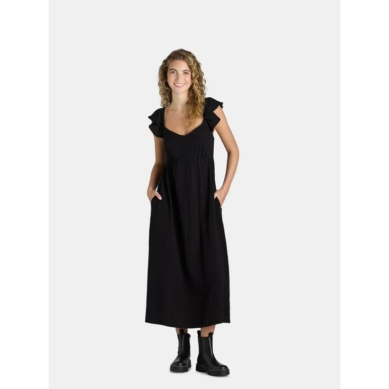 Time and Tru Women's and Women's Plus Double Cloth Empire Midi Dress, Sizes XS-4X | Walmart (US)