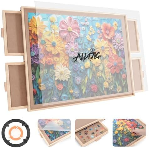 ALL4JIG 1500 Piece Rotating Puzzle Board with 4 Drawer 24.92"x33.58"Portable Wooden Jigsaw Puzzle... | Amazon (US)