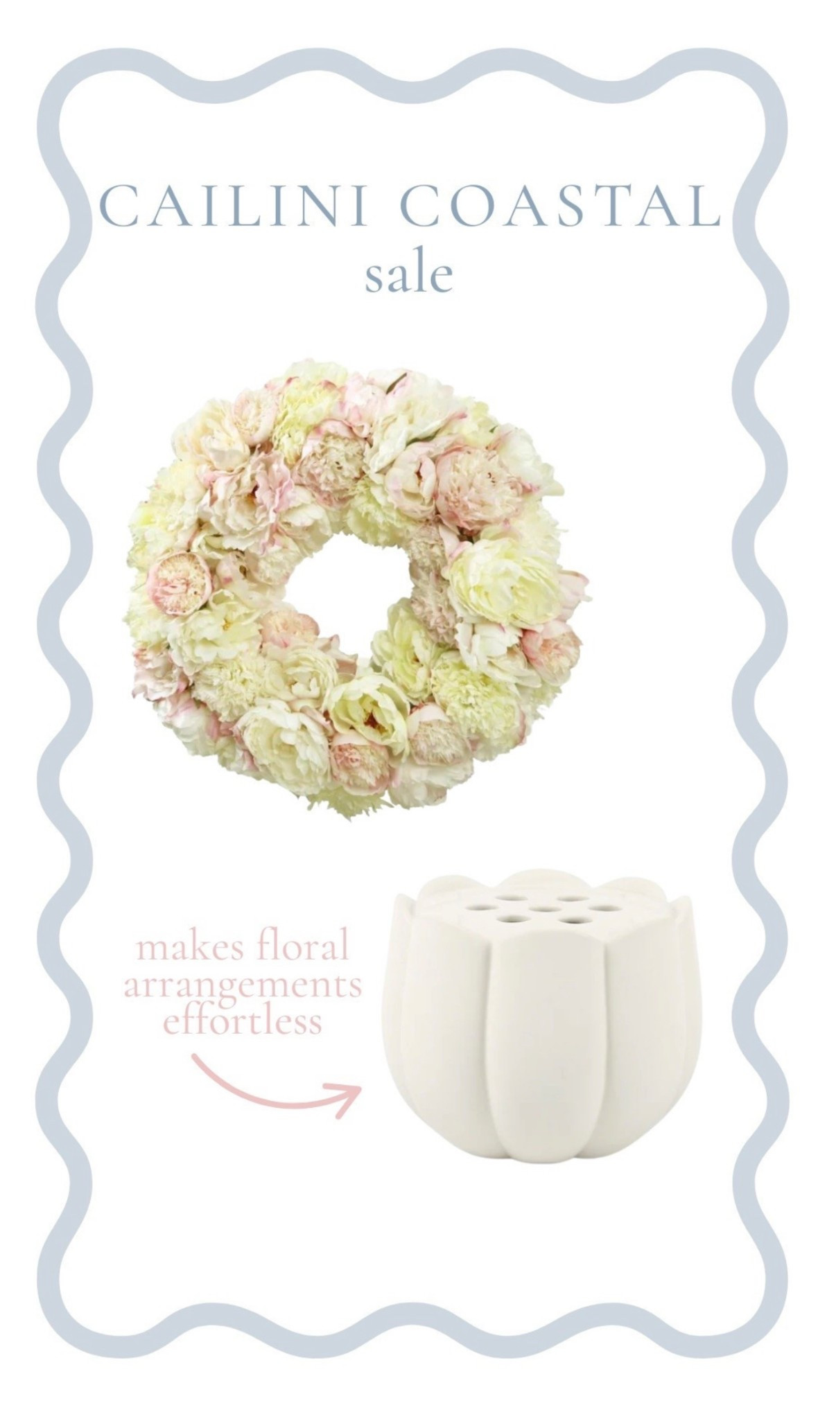 Bring the charm of peonies  into your home all year long! Cailini Coastal’s incredibly realistic faux wreath is full of soft pink and white blooms-perfect for a mantel, entry, or even a covered porch. Pair it with this petal-edged ceramic vase for a fresh, effortless look. 

#LTKStyleTip #LTKHome #LTKSeasonal