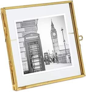 Isaac Jacobs 4x4, Antique Gold, Vintage Style Brass and Glass, Metal Floating Picture Frame with ... | Amazon (US)