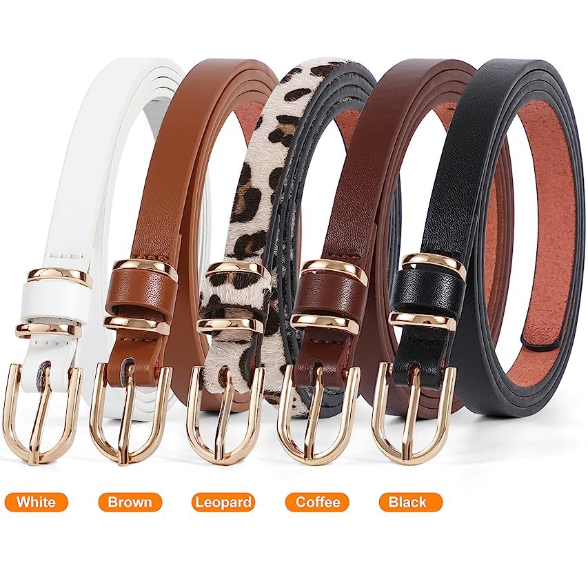 3 Pieces Women Leather Belt for Jeans Dress Waist Belts with Double Ring Buckle | Amazon (US)