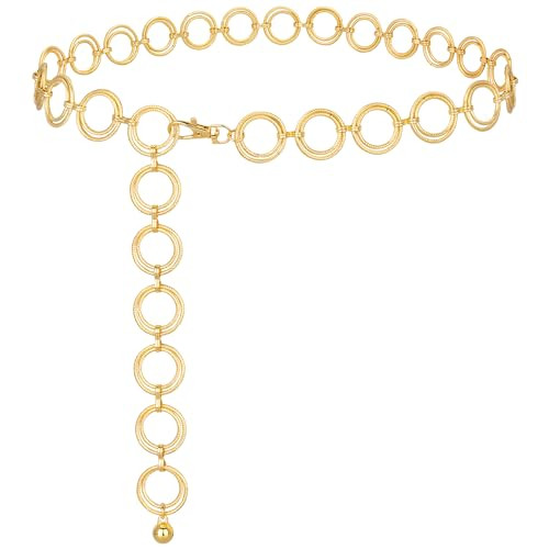 macoking Gold Chain Belt Fashion O Ring Metal Belts for Women Dresses Skirts Jeans S | Amazon (US)