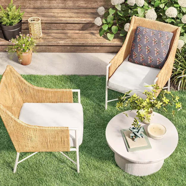Stanton 2pk Rush Weave Club Chairs - White/Natural - Threshold™ designed with Studio McGee | Target