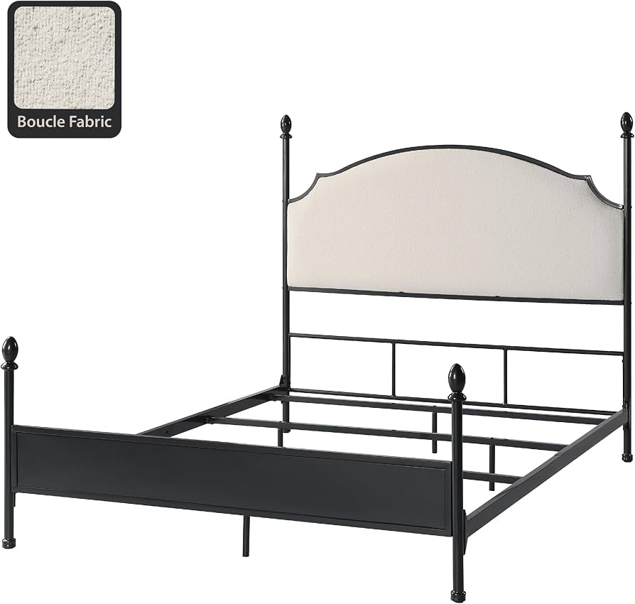 Furniture of America Eleanor Modern Curved Metal Poster Bed with Boucle Fabric Headboard and Pane... | Amazon (US)