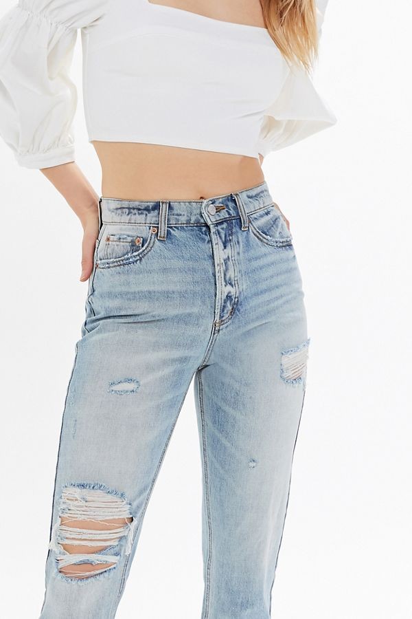 BDG High-Waisted Slim Straight Jean - Distressed Light Wash | Urban Outfitters (US and RoW)
