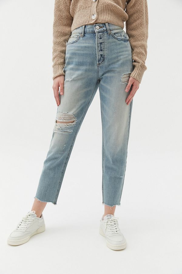BDG High-Waisted Slim Straight Jean - Distressed Light Wash | Urban Outfitters (US and RoW)