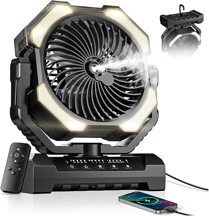 Misting Fan, Portable Camping Fans with 9oz Water Tank, 24000mAh Rechargeable Fan with 4 Speed, B... | Amazon (US)