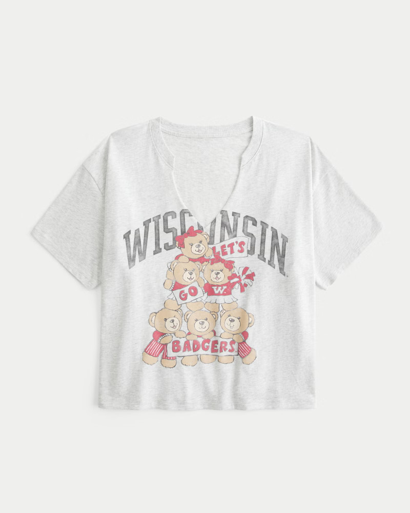 Women's Easy Wisconsin Badgers Graphic Notch-Neck T-Shirt | Women's Clearance | HollisterCo.com | Hollister (US)
