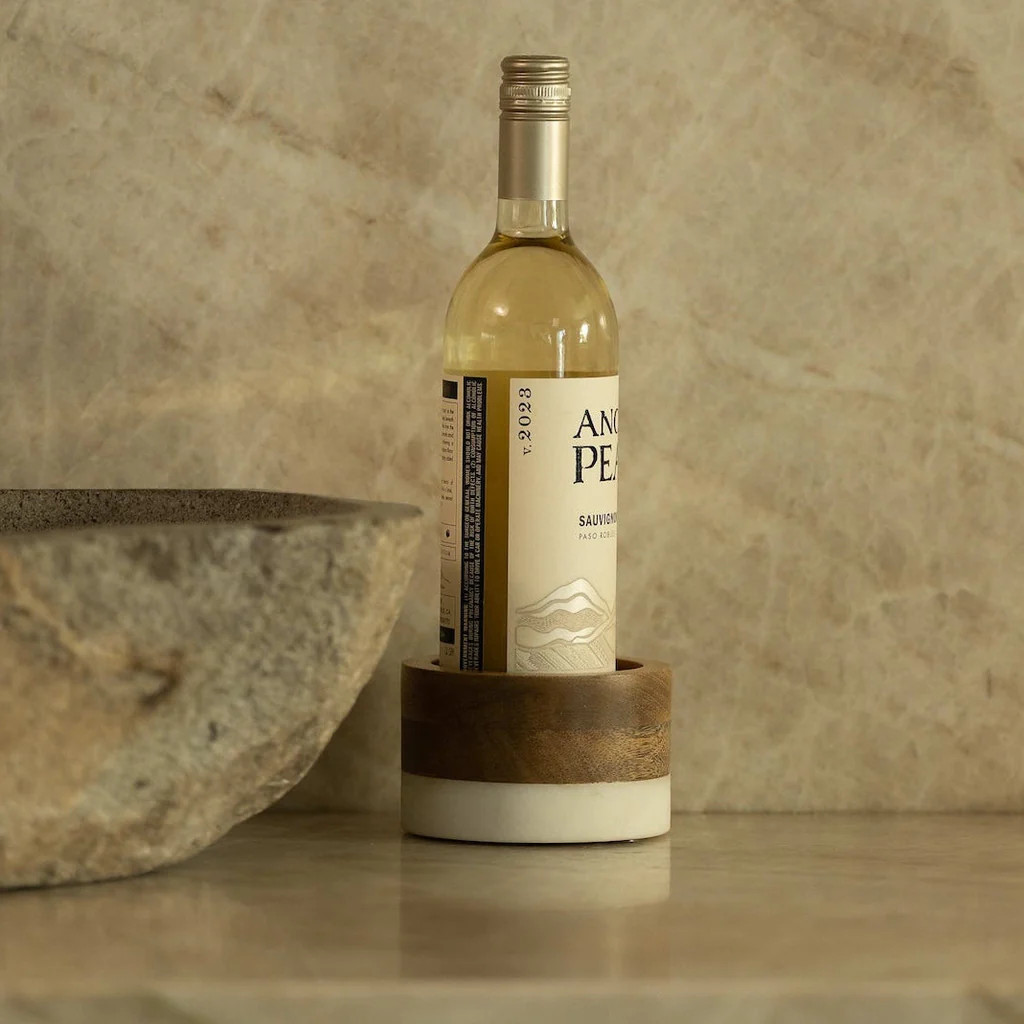Wood + White Marble Wine Coaster | Pepper + Vetiver