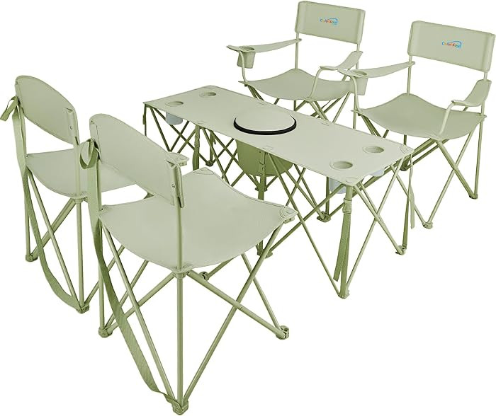 5 Pcs Camping Chair and Folding Camping Table Set, Outdoor Folding Picnic Chairs Lawn Portable Ca... | Amazon (US)