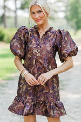 Full Of Grace Brown Brocade Dress | The Mint Julep Boutique