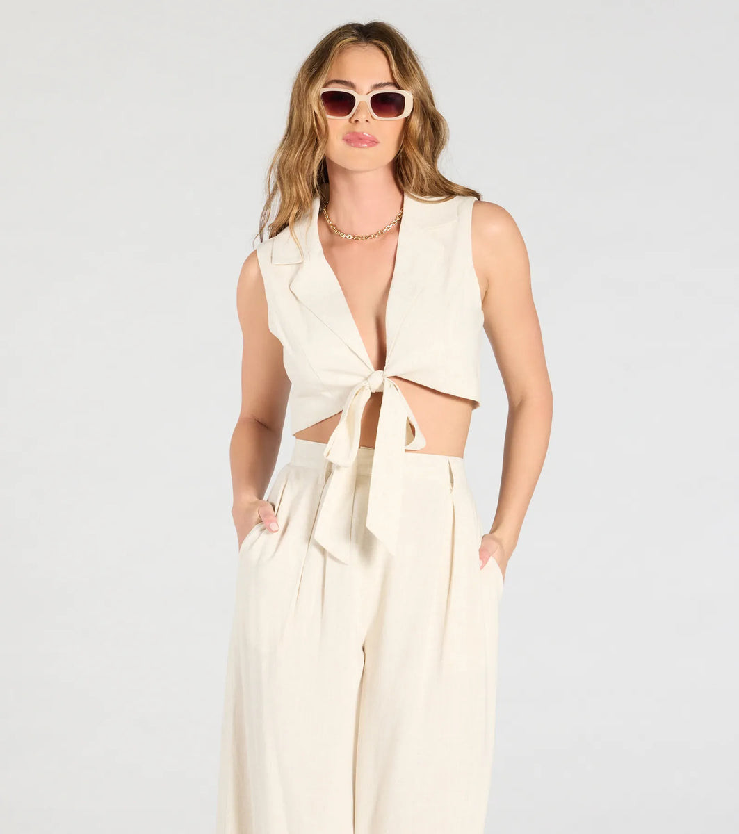 Beachy Chic Tie-Front Vest With Linen | Windsor Stores