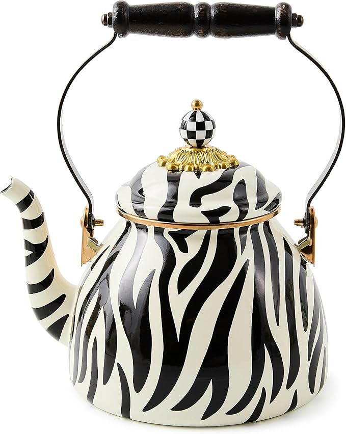 MACKENZIE-CHILDS Enamel Tea Kettle, Cute Tea Kettle for Stovetop, 2 Quarts, Zebra | Amazon (US)