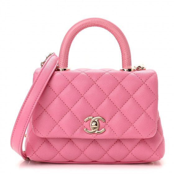CHANEL Caviar Quilted Lizard Embossed Extra Mini Coco Handle Flap Pink | FASHIONPHILE | Fashionphile
