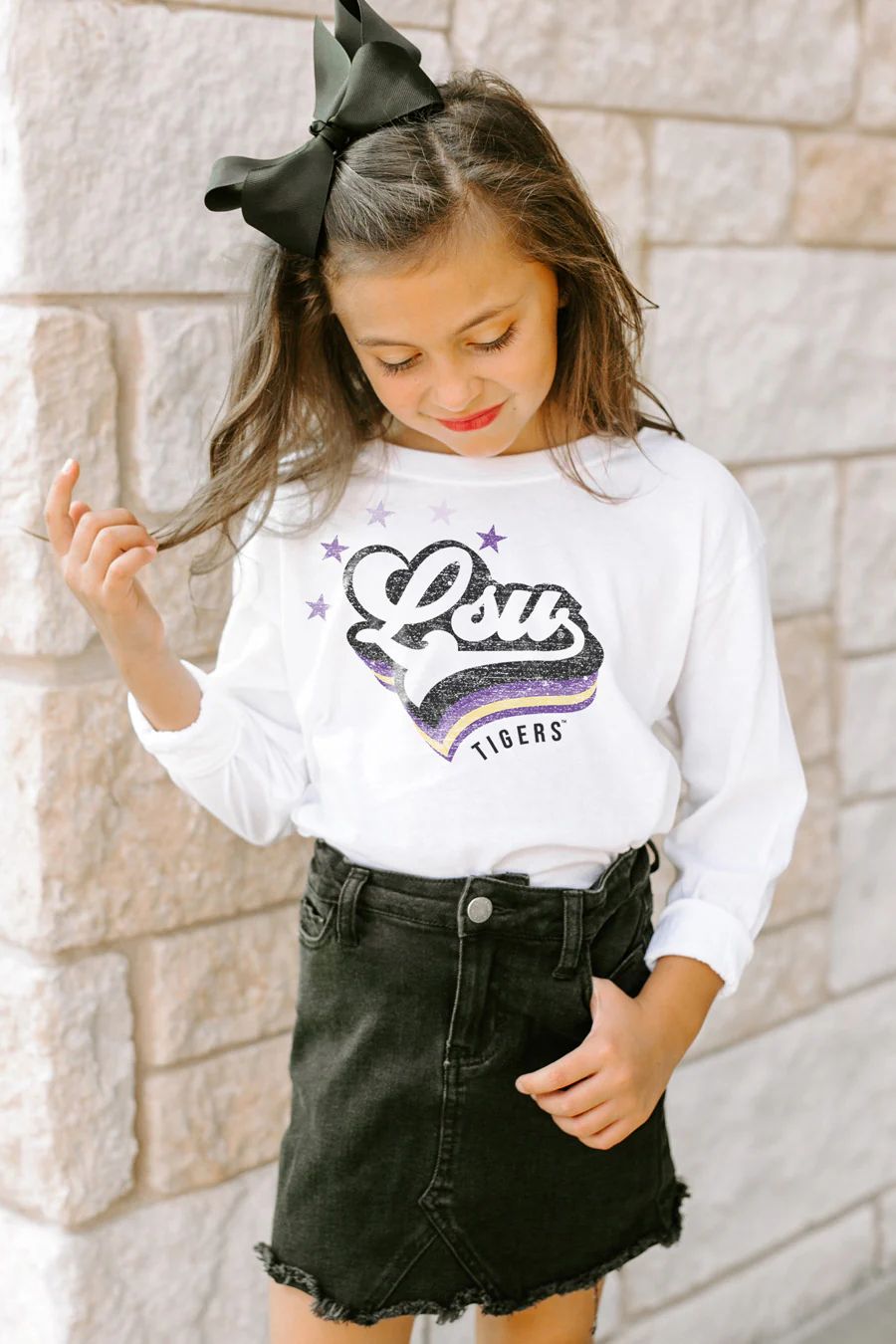 Lsu Tigers "Vivacious Varsity Star" Long Sleeve Youth Tee Youth Long Sleeve Tee | GAMEDAY COUTURE LLC