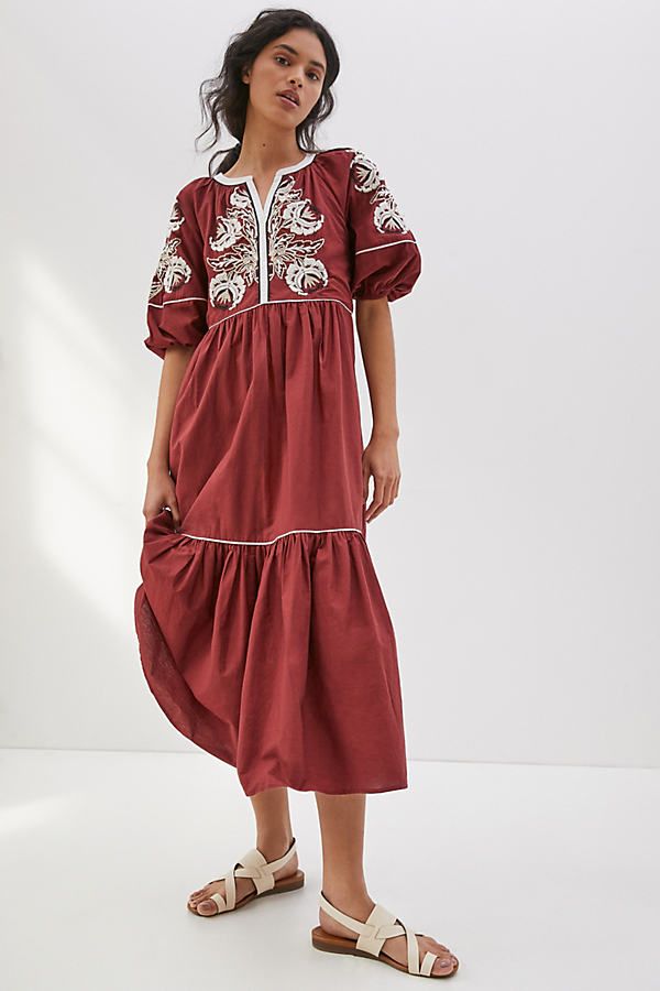 Gretel Embroidered Maxi Dress By Anthropologie in Brown Size L | Anthropologie (US)