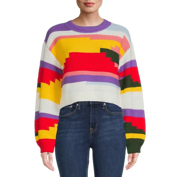 Love by Design Juniors Colorblocked Cropped Sweater - Walmart.com | Walmart (US)