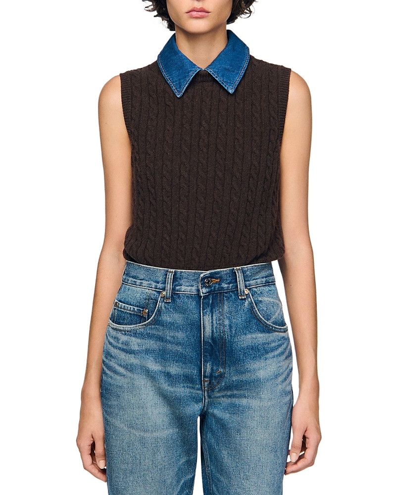 Sandro Denim Collar Cable Knit Sweater | Bloomingdale's (US)
