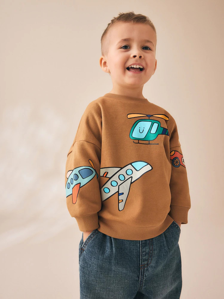 Tan Brown All Over Printed Crew Sweat Top (3mths-7yrs) | Next US