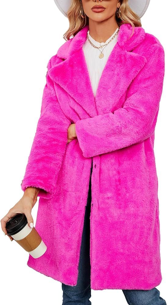 Rixiland Women's Faux Fur Coat Fuzzy Warm Winter Oversized Outwear Long Cardigan Jacket with Pock... | Amazon (US)