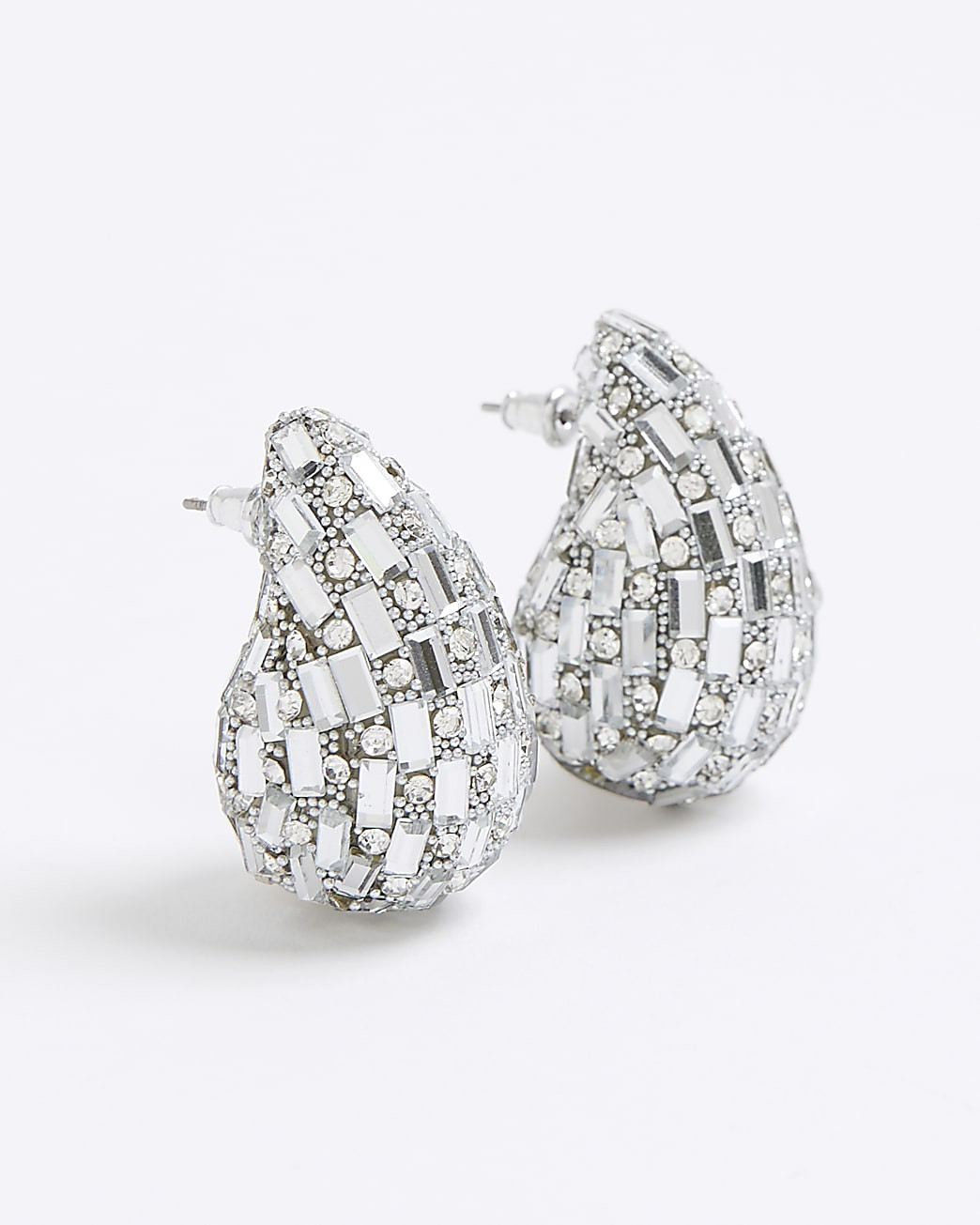 Silver Diamante Domed Earrings | River Island UK & IE