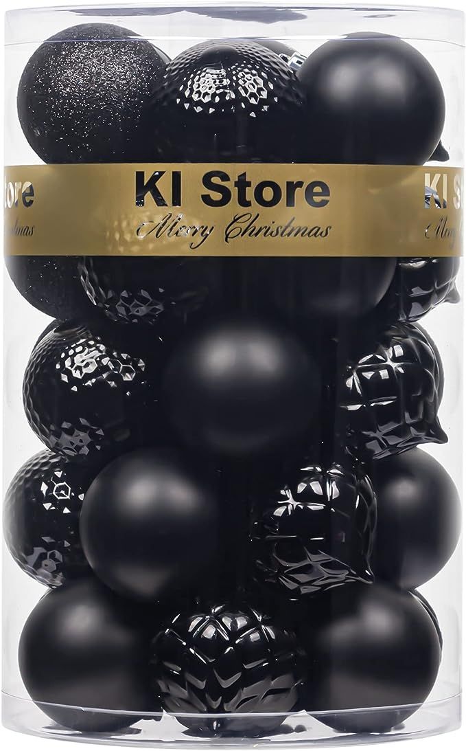 KI Store Black Christmas Balls 34pcs 2.36-Inch Christmas Tree Decoration Ornaments for Xmas Tree ... | Amazon (US)