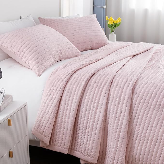 Twin Quilt Set – 68"x86" Soft Washed 3-Layer Lightweight Bedspread with Multi-Lock Quilting, Mi... | Amazon (US)