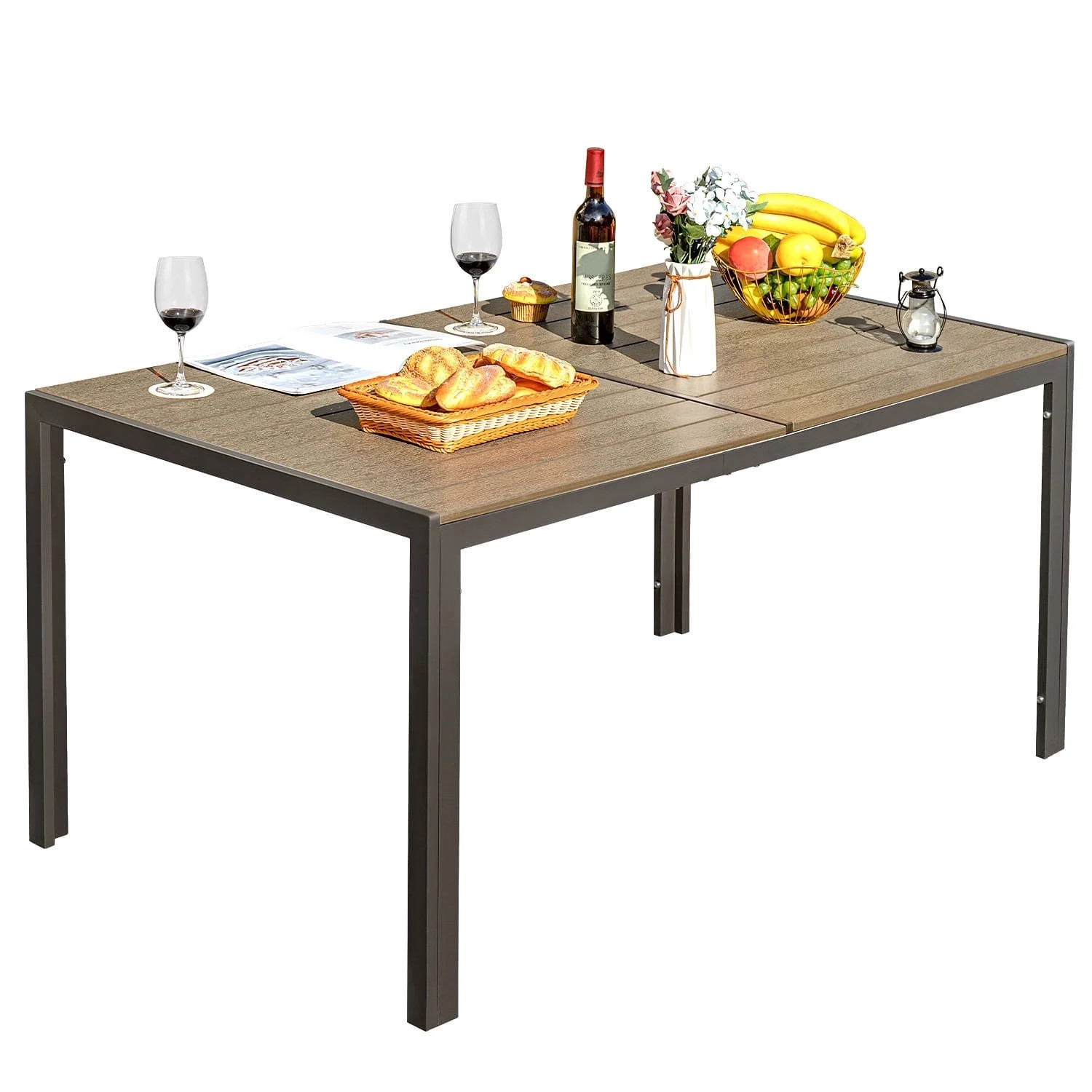 Vineego  Patio Dining Table 59" x 35" Outdoor Furniture Metal Rectangular Table, Brown - Walmart.... | Walmart (US)