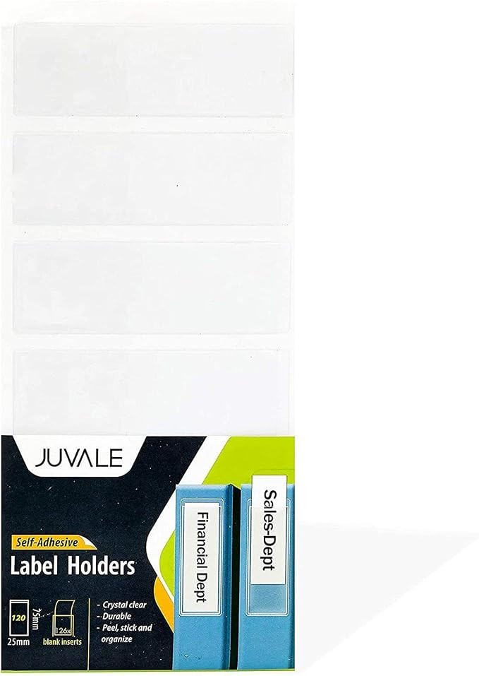Juvale Clear Binder Spine Label Holders with Blank Inserts, Self Adhesive (1 x 3 in, 120 Set) | Amazon (US)