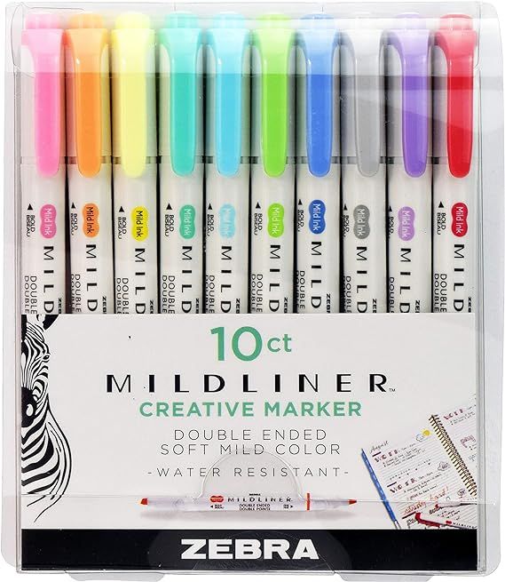 Zebra Pen Mildliner, Double Ended Highlighter, Broad and Fine Tips, Assorted Colors, 10 Pack (781... | Amazon (US)