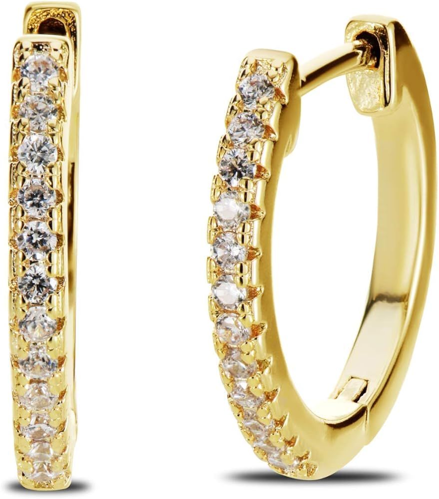 UPSERA 18k Gold Plated Cubic Zirconia Hoop Earrings 12 mm | Amazon (US)