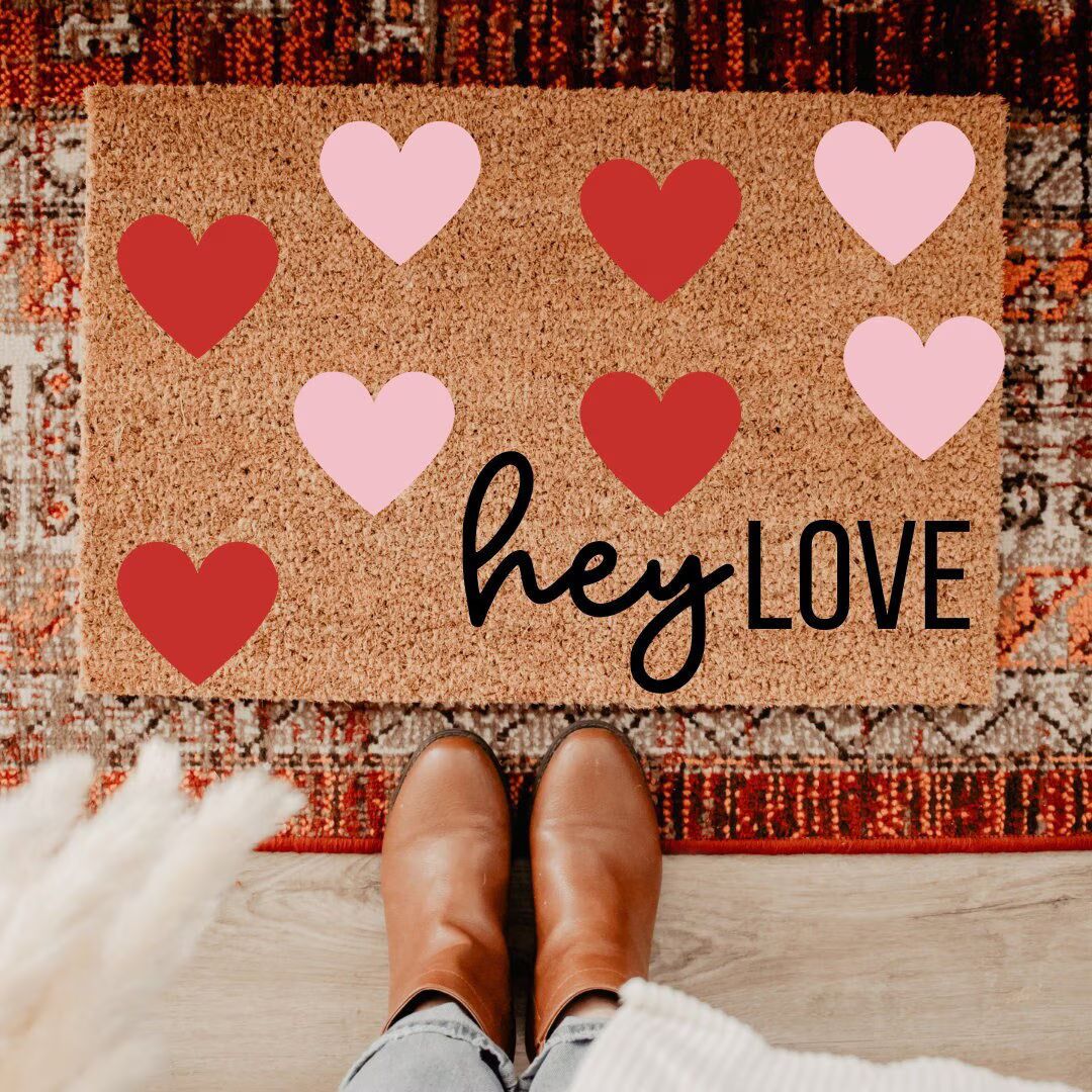 Heart Doormat | Hey Love doormat | Valentines Doormat | Valentines Colors Doormat | Cute Doormat ... | Etsy (US)