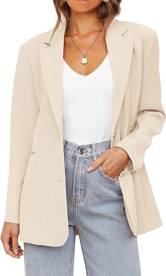 MEROKEETY Women's 2024 Fall Casual Blazers Long Sleeve Lapel Open Front Button Work Blazer Jacket... | Amazon (US)