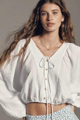 By Anthropologie Textured Long-Sleeve Batwing Blouse | Anthropologie (US)