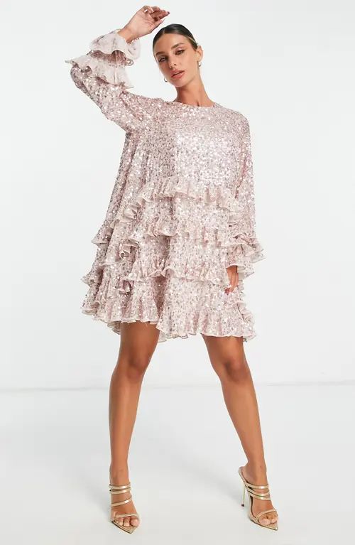 ASOS DESIGN Sequin Ruffle Shift Dress in Pink Multi at Nordstrom, Size 4 Us | Nordstrom